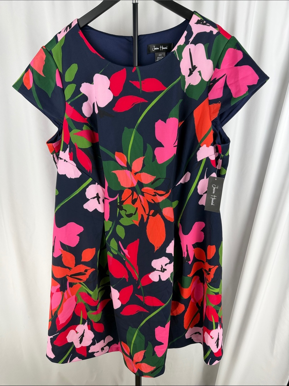 Jessica Howard Navy Floral A-Line Dress with Pink and Red Blooms
